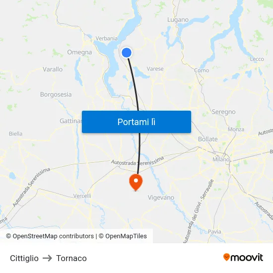 Cittiglio to Tornaco map