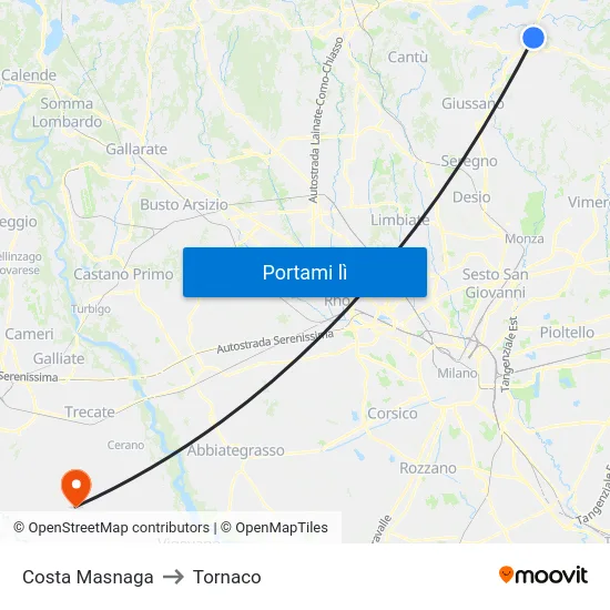 Costa Masnaga to Tornaco map