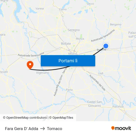 Fara Gera D' Adda to Tornaco map
