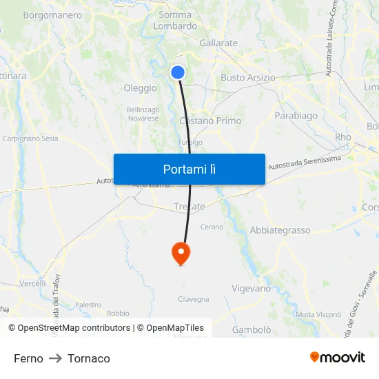 Ferno to Tornaco map