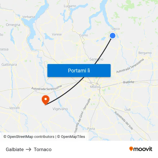 Galbiate to Tornaco map