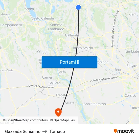 Gazzada Schianno to Tornaco map
