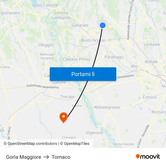 Gorla Maggiore to Tornaco map