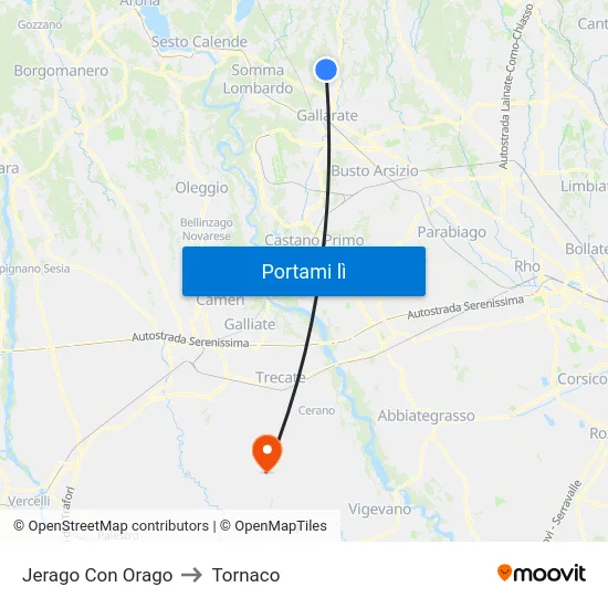 Jerago Con Orago to Tornaco map