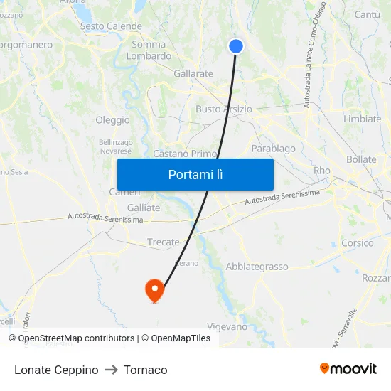 Lonate Ceppino to Tornaco map