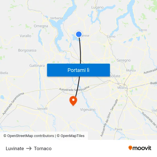 Luvinate to Tornaco map