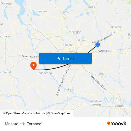 Masate to Tornaco map