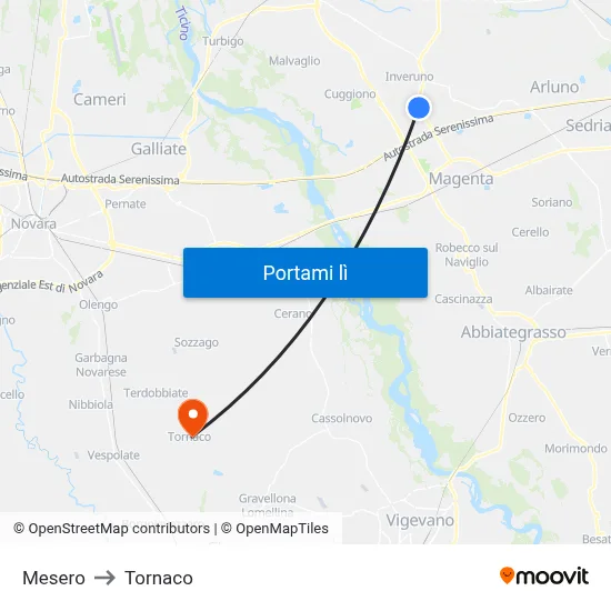 Mesero to Tornaco map