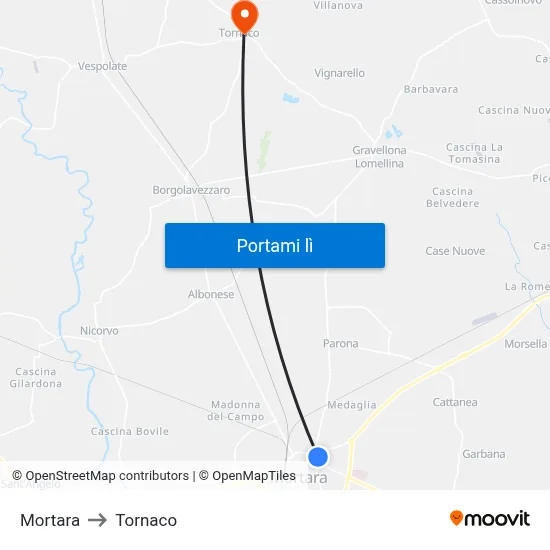 Mortara to Tornaco map