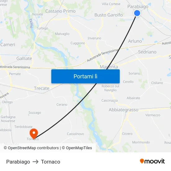 Parabiago to Tornaco map