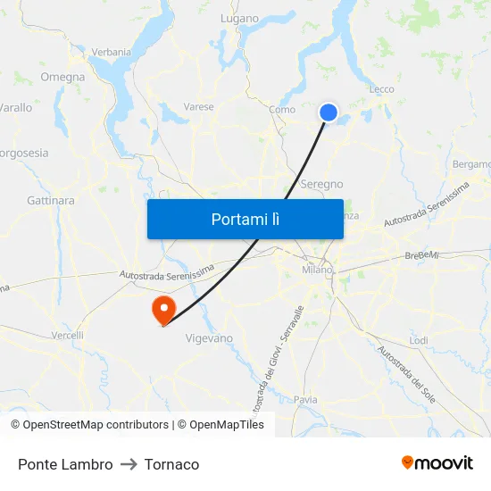 Ponte Lambro to Tornaco map