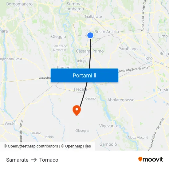 Samarate to Tornaco map