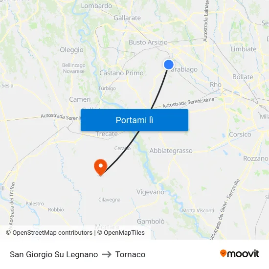 San Giorgio Su Legnano to Tornaco map