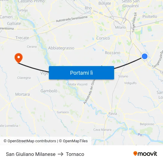 San Giuliano Milanese to Tornaco map