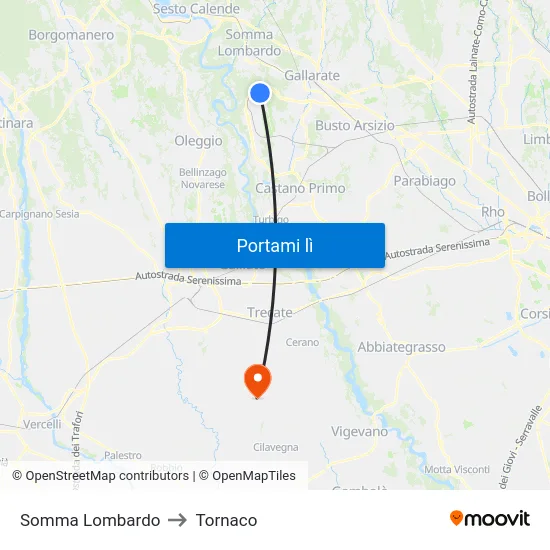 Somma Lombardo to Tornaco map