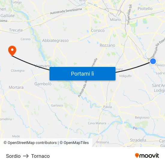 Sordio to Tornaco map