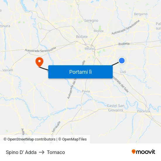 Spino D' Adda to Tornaco map