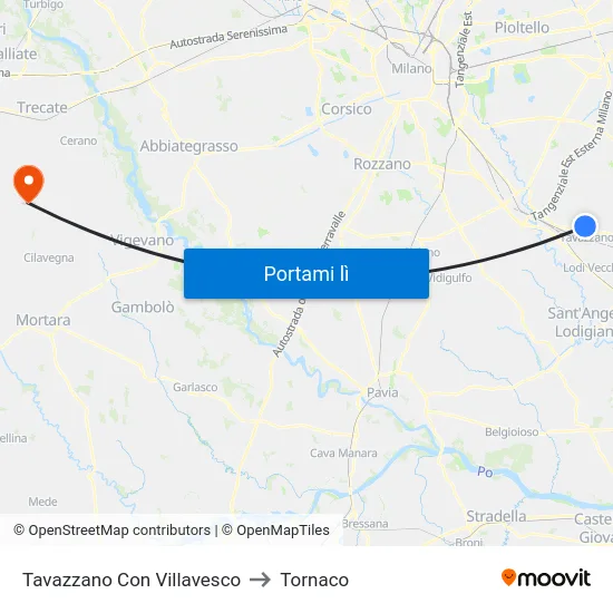 Tavazzano Con Villavesco to Tornaco map