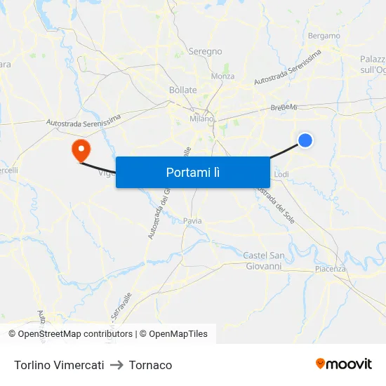 Torlino Vimercati to Tornaco map