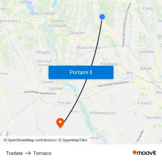 Tradate to Tornaco map