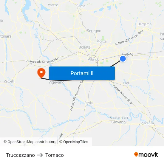 Truccazzano to Tornaco map
