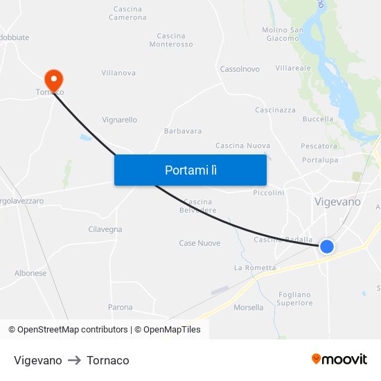 Vigevano to Tornaco map