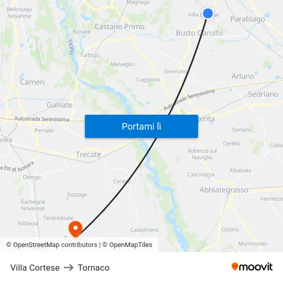 Villa Cortese to Tornaco map
