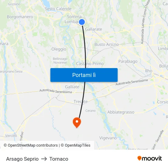 Arsago Seprio to Tornaco map