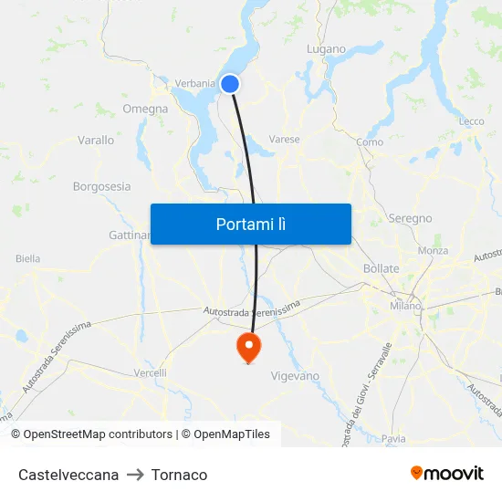 Castelveccana to Tornaco map