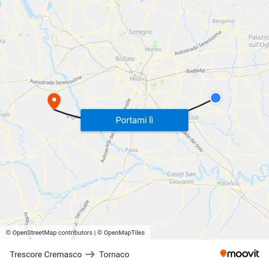 Trescore Cremasco to Tornaco map