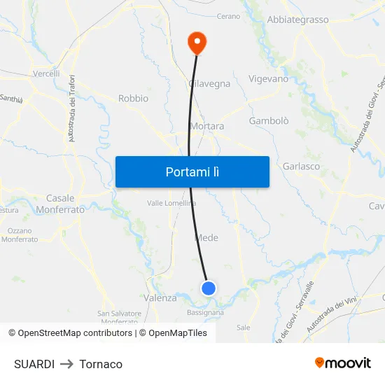 SUARDI to Tornaco map