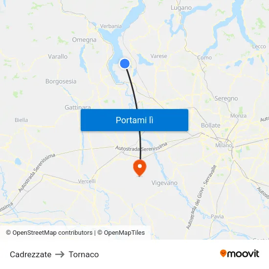 Cadrezzate to Tornaco map