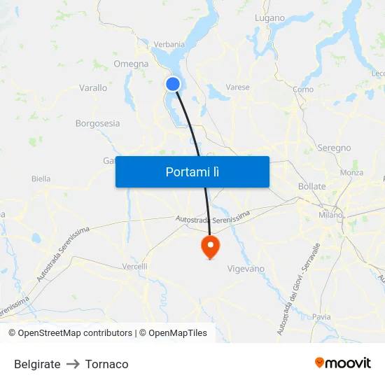 Belgirate to Tornaco map