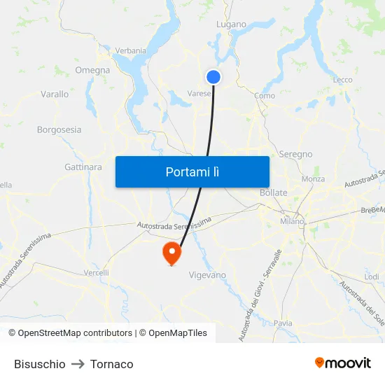 Bisuschio to Tornaco map