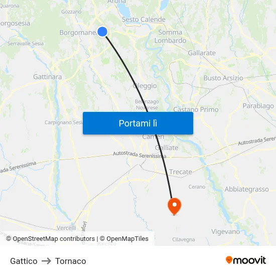 Gattico to Tornaco map