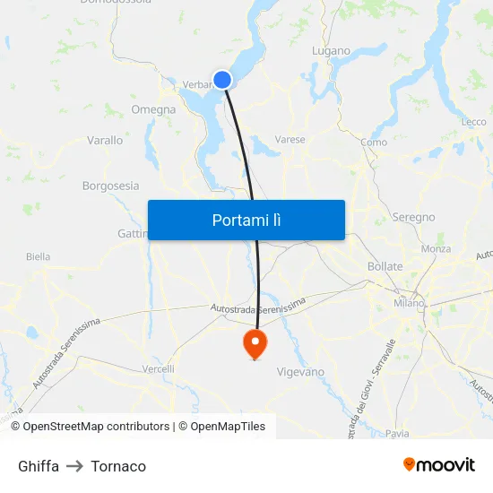 Ghiffa to Tornaco map