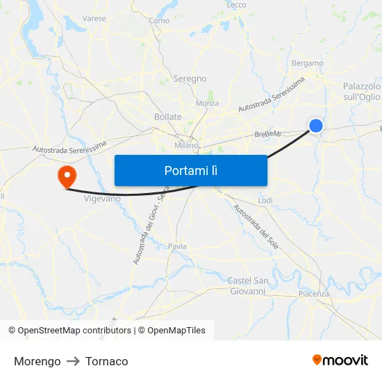 Morengo to Tornaco map