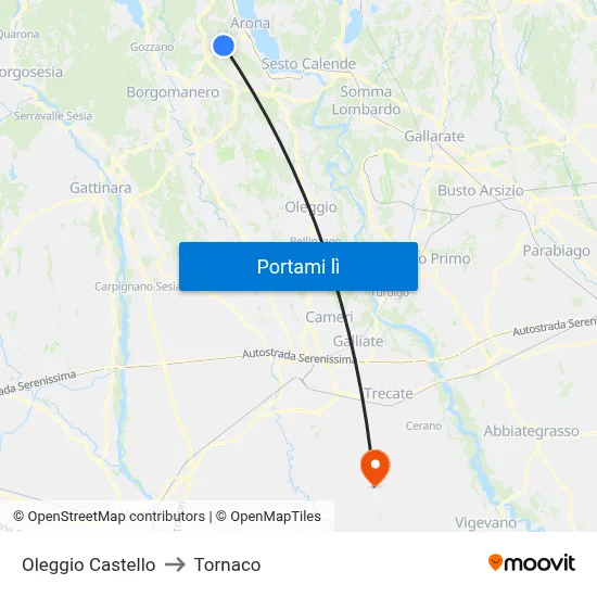 Oleggio Castello to Tornaco map