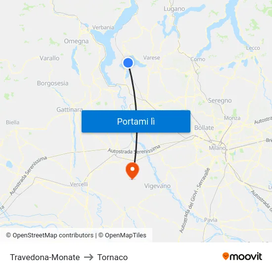 Travedona-Monate to Tornaco map