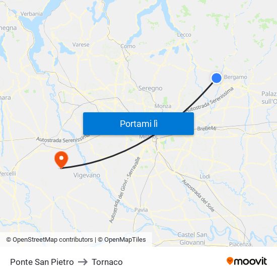 Ponte San Pietro to Tornaco map