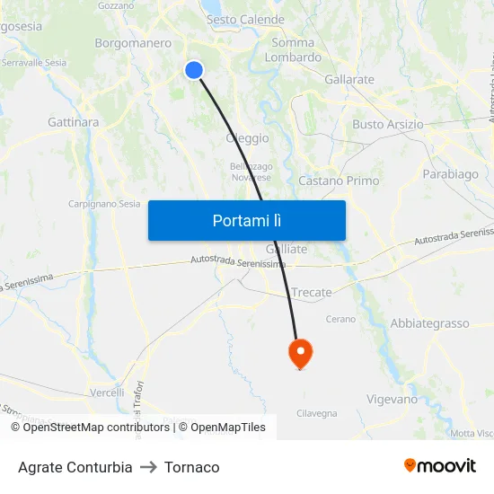 Agrate Conturbia to Tornaco map