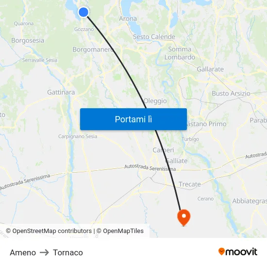 Ameno to Tornaco map