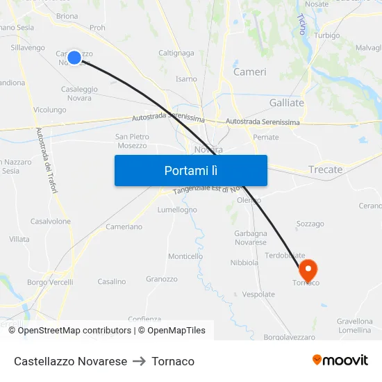Castellazzo Novarese to Tornaco map