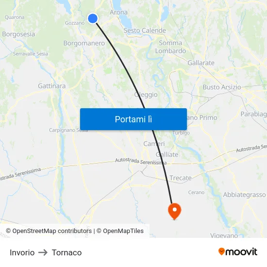 Invorio to Tornaco map