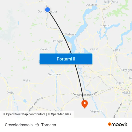 Crevoladossola to Tornaco map