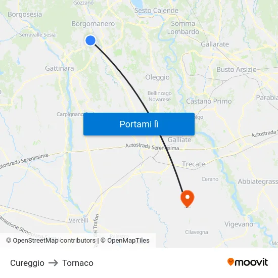Cureggio to Tornaco map