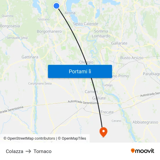 Colazza to Tornaco map