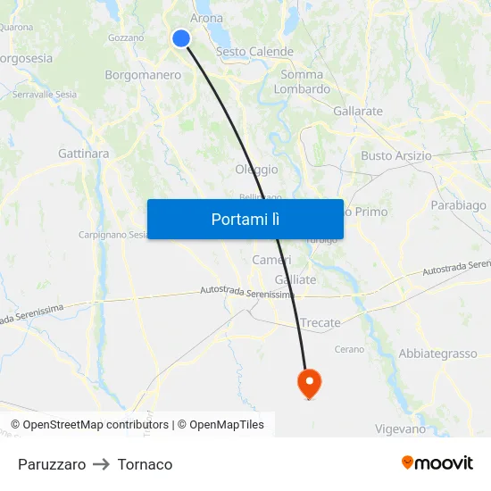 Paruzzaro to Tornaco map