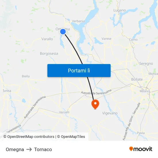 Omegna to Tornaco map