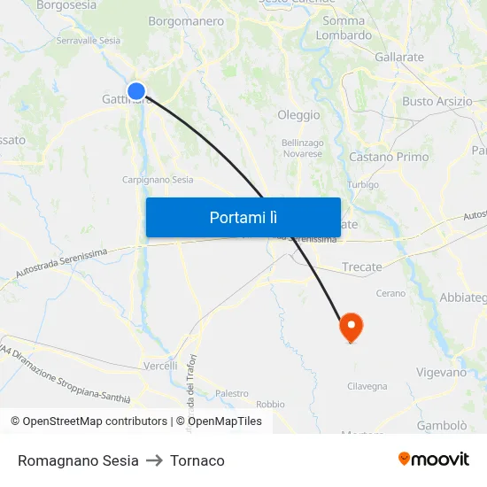 Romagnano Sesia to Tornaco map